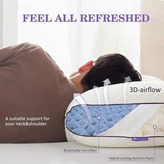 Alt view image 6 of 7 - HOMELAB Adjustable Shredded Memory Foam Pillows King Size, Cooling Bed Pillows for Sleeping with Removable Cover, 2 Packs Medium Pillows for Side Stomach & Back Sleepers, 20"x34"