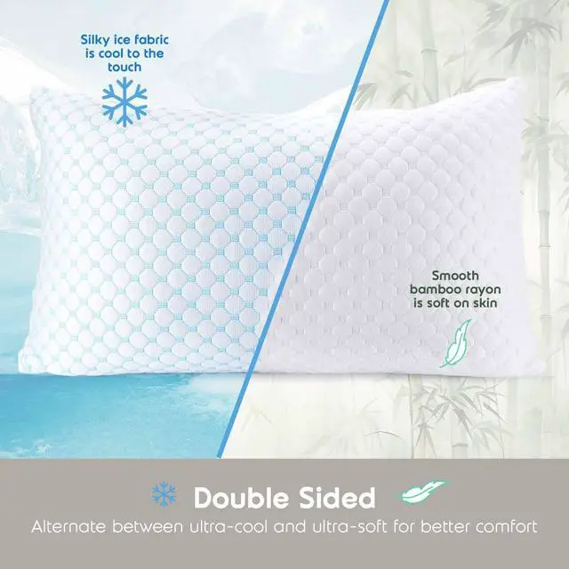 Alt view image 4 of 7 - Nestl King Size Cooling Pillow for Sleeping 2 Pack, Luxury Shredded Memory Foam King Pillow Set of 2, Adjustable Cold Gel Pillows for Hot Sleepers Supportive Cool Pillow for Side Back Stomach Sleepers