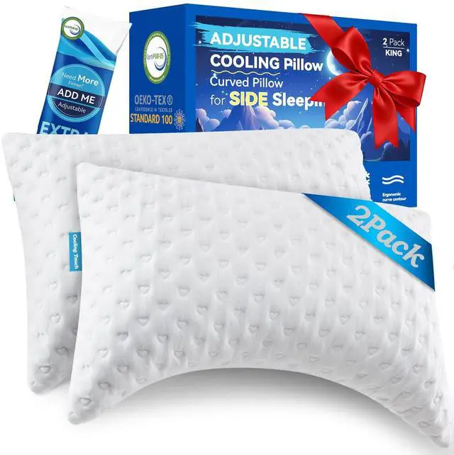 Main image of btasleeep Side Sleeper Pillows for Neck & Shoulder Comfort - Ergonomic Curved Crescent Design, Adjustable Shredded Memory Foam, Cooling & Soft Cover, Extra Fill Included, King Size Pillows Set of 2