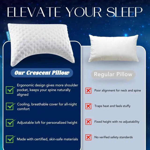 Alt view image 2 of 7 - btasleeep Side Sleeper Pillows for Neck & Shoulder Comfort - Ergonomic Curved Crescent Design, Adjustable Shredded Memory Foam, Cooling & Soft Cover, Extra Fill Included, King Size Pillows Set of 2