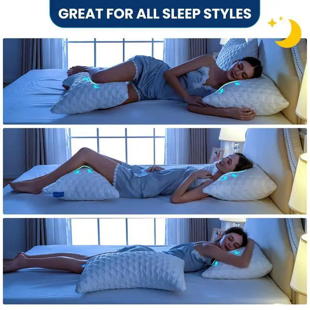 Alt view image 3 of 7 - btasleeep Side Sleeper Pillows for Neck & Shoulder Comfort - Ergonomic Curved Crescent Design, Adjustable Shredded Memory Foam, Cooling & Soft Cover, Extra Fill Included, King Size Pillows Set of 2