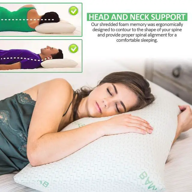 Alt view image 3 of 5 - Elif Queen Size Pillows for Sleeping, Set of 2 Cooling Shredded Memory Foam Pillow with Removable Cover for Back, Stomach & Side Sleepers, Rayon Derived from Bamboo, Queen (2 Pack)