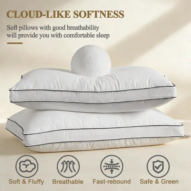 Alt view image 3 of 7 - DOWNCOOL Goose Down Bed Pillows King Size Set of 2, Pillow Soft Support for Side, Back or Stomach Sleepers, for Better Sleep Experience, White 20" x 36"