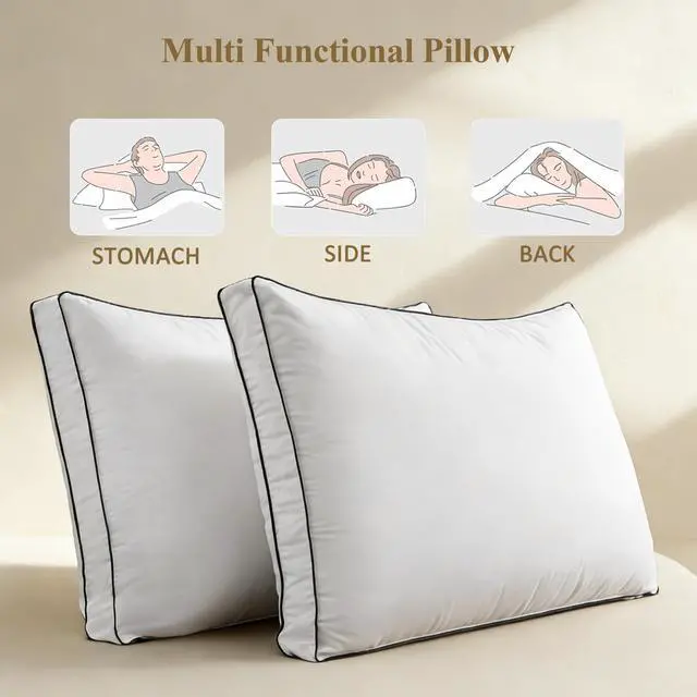 Alt view image 2 of 7 - DOWNCOOL Goose Down Bed Pillows King Size Set of 2, Pillow Soft Support for Side, Back or Stomach Sleepers, for Better Sleep Experience, White 20" x 36"