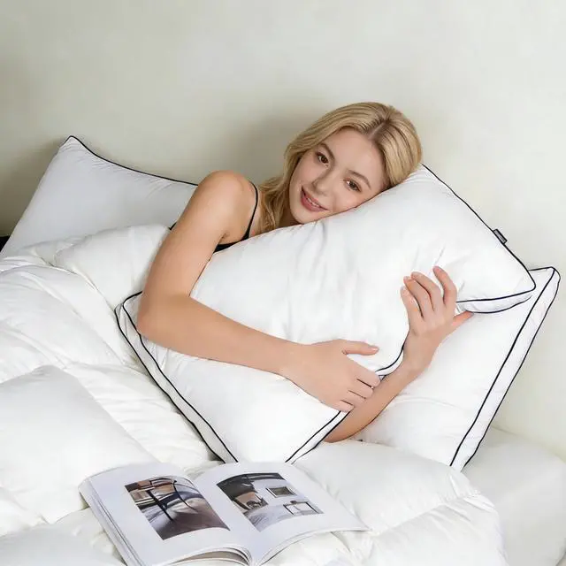 Alt view image 7 of 7 - DOWNCOOL Goose Down Bed Pillows King Size Set of 2, Pillow Soft Support for Side, Back or Stomach Sleepers, for Better Sleep Experience, White 20" x 36"