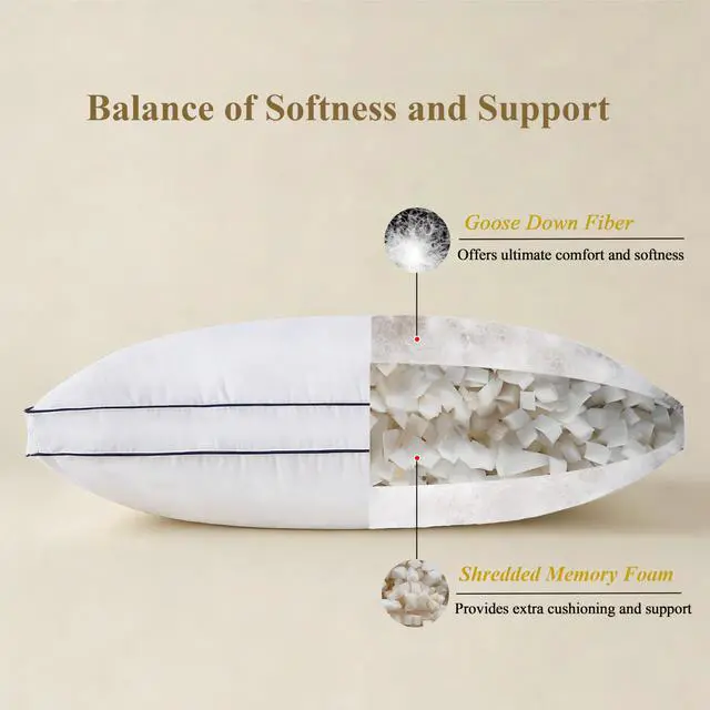 Alt view image 4 of 7 - DOWNCOOL Goose Down Bed Pillows King Size Set of 2, Pillow Soft Support for Side, Back or Stomach Sleepers, for Better Sleep Experience, White 20" x 36"
