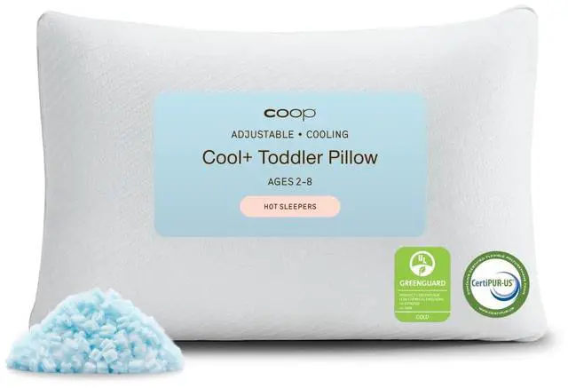Main image of Coop Home Goods Cool+ Adjustable Cooling Toddler Pillow, 13x19, Cooling Gel Memory Foam Kids Pillow for Ages 2+, Customizable Loft, Breathable, Washable Cover, Childproof Zipper, Small Cooling Pillow