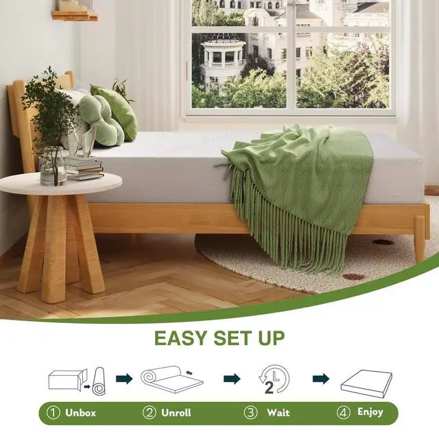 Alt view image 6 of 7 - EGOHOME 6 Inch Twin Mattress for Kids, Memory Foam Mattress with Cooling Green Tea Gel, Relieve Pressure with Medium Firm Support, CertiPUR-US Certified, 75''L x 38''W, White