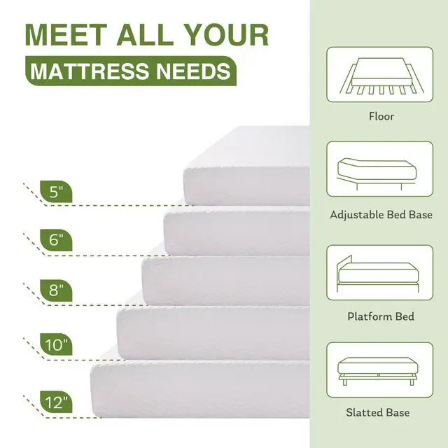 Alt view image 7 of 7 - EGOHOME 6 Inch Twin Mattress for Kids, Memory Foam Mattress with Cooling Green Tea Gel, Relieve Pressure with Medium Firm Support, CertiPUR-US Certified, 75''L x 38''W, White