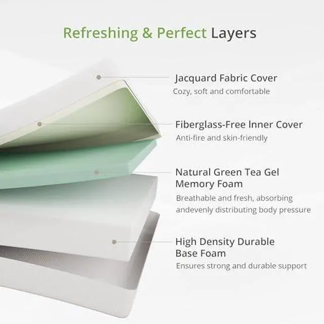 Alt view image 2 of 7 - EGOHOME 6 Inch Twin Mattress for Kids, Memory Foam Mattress with Cooling Green Tea Gel, Relieve Pressure with Medium Firm Support, CertiPUR-US Certified, 75''L x 38''W, White