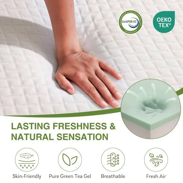 Alt view image 4 of 7 - EGOHOME 6 Inch Twin Mattress for Kids, Memory Foam Mattress with Cooling Green Tea Gel, Relieve Pressure with Medium Firm Support, CertiPUR-US Certified, 75''L x 38''W, White