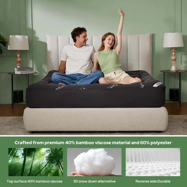 Alt view image 3 of 7 - BEDLORE Queen Mattress Topper Viscose Derived from Bamboo, Thick Pillow Top Mattress Pad with Stretchable Pockets for 6-18 inches Mattress, Soft Mattress Topper for Back Pain Relief(Dark Gray)