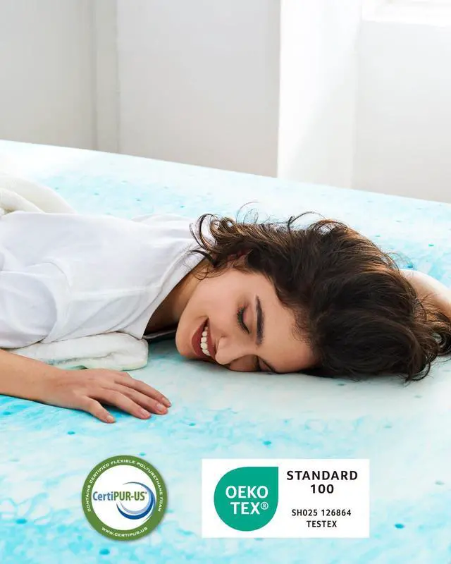 Alt view image 4 of 7 - PERLECARE 3 Inch Queen Memory Foam Mattress Topper, Cooling Gel Infused Mattress Pad, Ventilated Bed Topper for Pressure Relief, Made with CertiPUR-US® Certified Foam, Blue