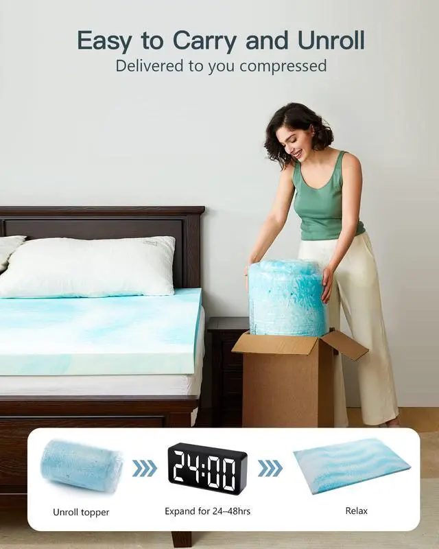 Alt view image 6 of 7 - PERLECARE 3 Inch Queen Memory Foam Mattress Topper, Cooling Gel Infused Mattress Pad, Ventilated Bed Topper for Pressure Relief, Made with CertiPUR-US® Certified Foam, Blue