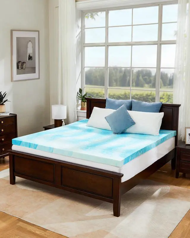 Alt view image 7 of 7 - PERLECARE 3 Inch Queen Memory Foam Mattress Topper, Cooling Gel Infused Mattress Pad, Ventilated Bed Topper for Pressure Relief, Made with CertiPUR-US® Certified Foam, Blue
