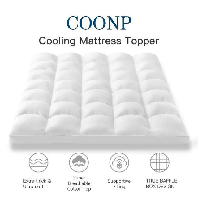 Alt view image 2 of 6 - COONP Queen Mattress Topper, Extra Thick Pillowtop, Cooling and Plush Mattress Pad Cover Cotton Top Bed Topper Protector with 8-21 Inch Deep Pocket