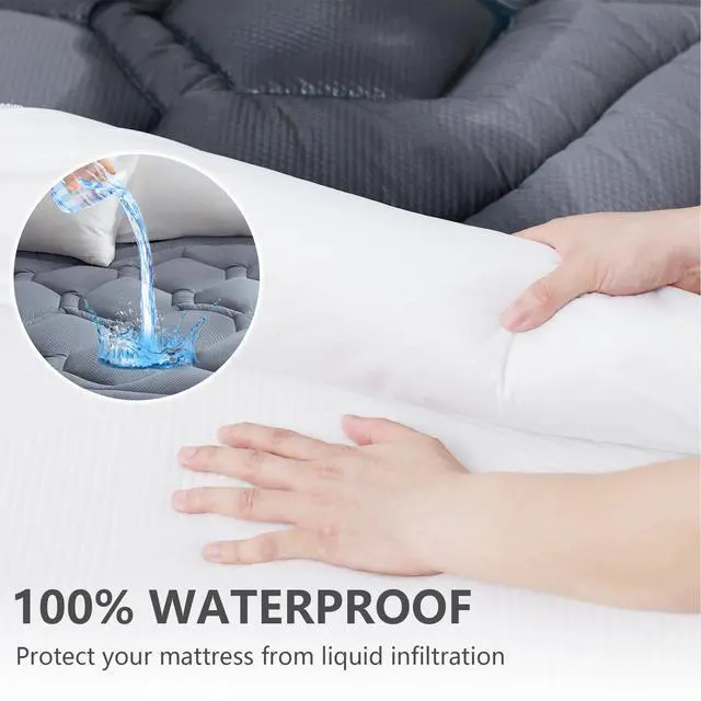 Alt view image 2 of 6 - ELVEN HOME King Size Mattress Pad Waterproof, Cooling Mattress Topper Noiseless, Leak Proof Mattress Protector Deep Pocket Washable, Quilted Fitted Soft King Mattress Pad Cover (78x80 inch, Grey)