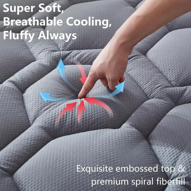 Alt view image 4 of 6 - ELVEN HOME King Size Mattress Pad Waterproof, Cooling Mattress Topper Noiseless, Leak Proof Mattress Protector Deep Pocket Washable, Quilted Fitted Soft King Mattress Pad Cover (78x80 inch, Grey)