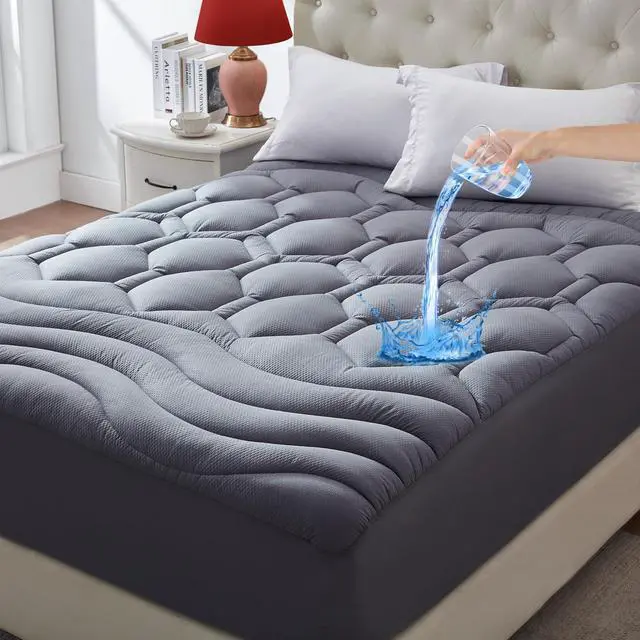 Main image of ELVEN HOME King Size Mattress Pad Waterproof, Cooling Mattress Topper Noiseless, Leak Proof Mattress Protector Deep Pocket Washable, Quilted Fitted Soft King Mattress Pad Cover (78x80 inch, Grey)