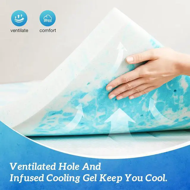 Alt view image 2 of 4 - Sweetcrispy Mattress Topper Queen, 4 Inch Thick Memory Foam Gel Infused Cooling Toppers Pad for Queen Size Bed, Sleeper Sofa, RV, Camper, CertiPUR US Certified, Ventilated and Breathable, Blue