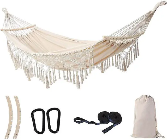 Main image of SXSEAGLE Hammock Hanging Swing Double Max 500lbs Macrame for Indoor Outdoor Patio Yard Garden (Black Gray)