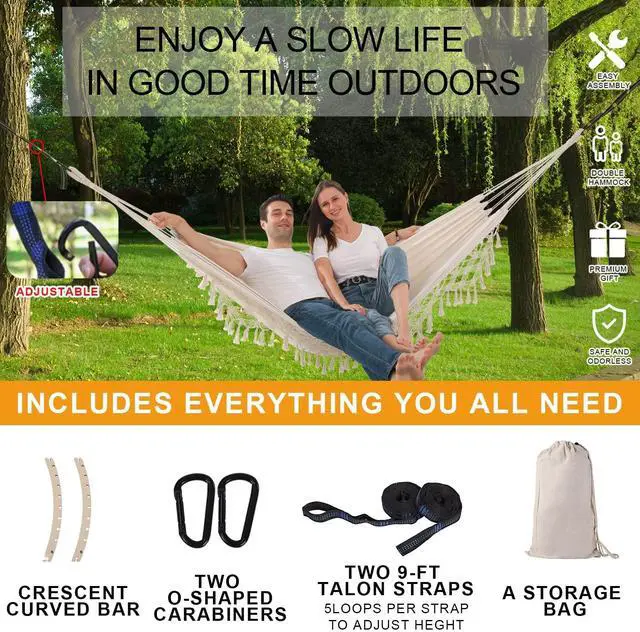 Alt view image 6 of 7 - SXSEAGLE Hammock Hanging Swing Double Max 500lbs Macrame for Indoor Outdoor Patio Yard Garden (Black Gray)