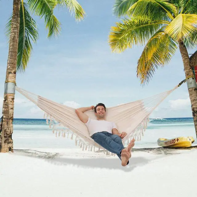 Alt view image 3 of 7 - SXSEAGLE Hammock Hanging Swing Double Max 500lbs Macrame for Indoor Outdoor Patio Yard Garden (Black Gray)