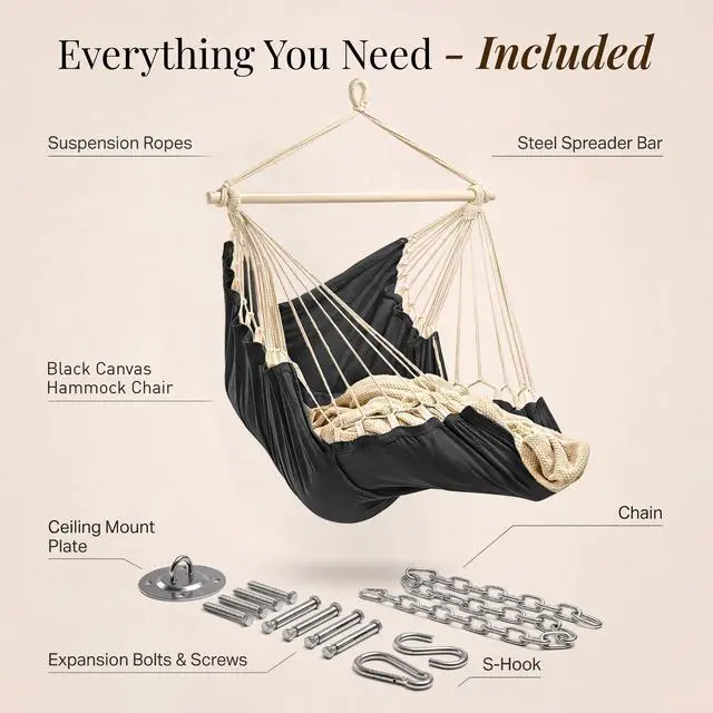 Alt view image 6 of 7 - Hanging Hammock Chair Swing Hanging Chair Outdoor & Indoor - Hammock Swing Chair Quick & Easy Setup with Hardware Kit Durable & Spacious Full Body Support Holds 440 Lbs