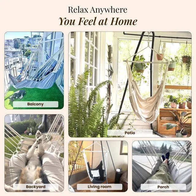 Alt view image 7 of 7 - Hanging Hammock Chair Swing Hanging Chair Outdoor & Indoor - Hammock Swing Chair Quick & Easy Setup with Hardware Kit Durable & Spacious Full Body Support Holds 440 Lbs