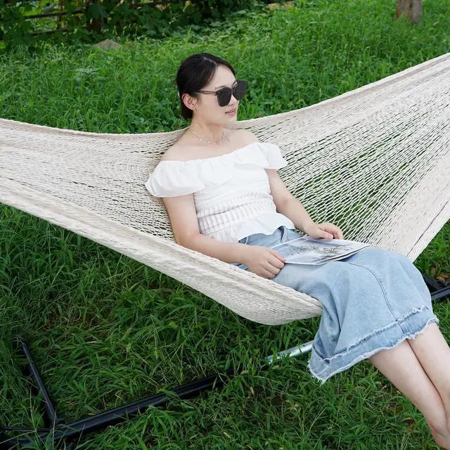 Alt view image 6 of 7 - Handwoven Mayan Hammock - Portable Family Hammock with Carry Bag Matrimonial Size Multi-Color Handmade Hammock for Travel Camping Backyard, Porch, Outdoor or Indoor Use