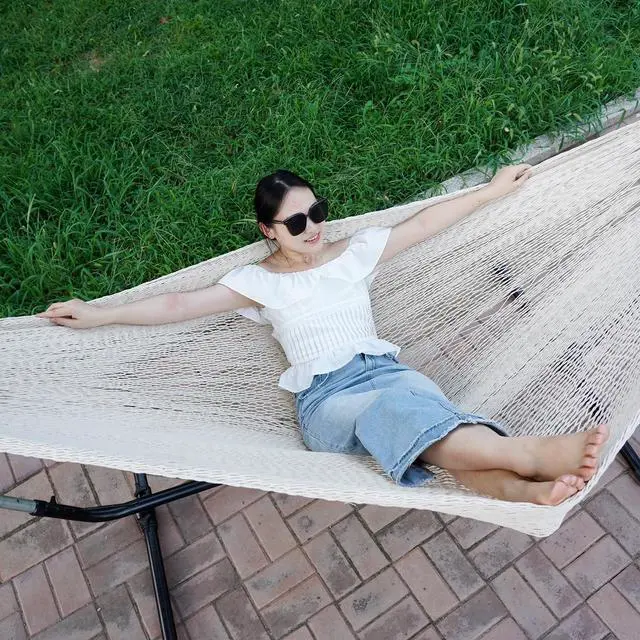 Alt view image 4 of 7 - Handwoven Mayan Hammock - Portable Family Hammock with Carry Bag Matrimonial Size Multi-Color Handmade Hammock for Travel Camping Backyard, Porch, Outdoor or Indoor Use