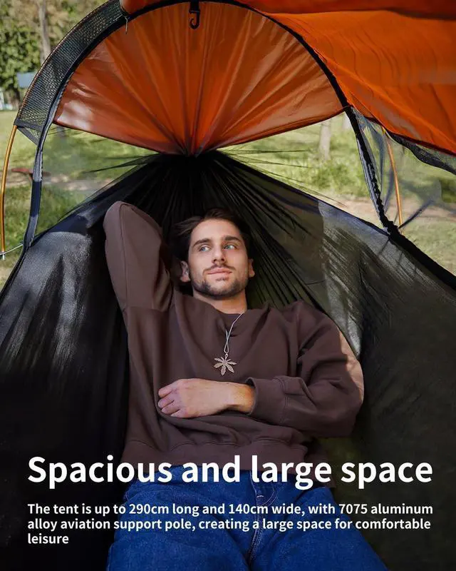 Alt view image 4 of 7 - Travel Bird Camping Hammock Tent with Mosquito Net and Sunshade, Extra Large for 2 Person, Lightweight Hanging Hammocks Tree Straps, Bivvy Ground Tent for Outside, Hiking, and Travel