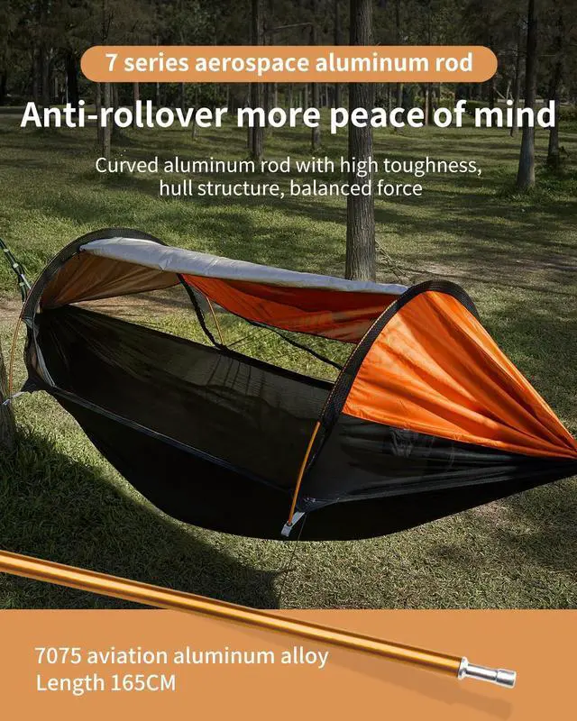 Alt view image 5 of 7 - Travel Bird Camping Hammock Tent with Mosquito Net and Sunshade, Extra Large for 2 Person, Lightweight Hanging Hammocks Tree Straps, Bivvy Ground Tent for Outside, Hiking, and Travel