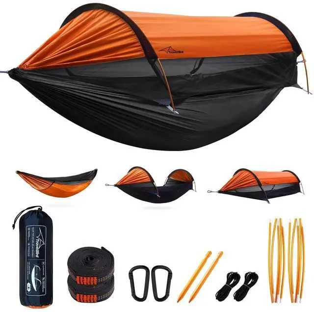 Main image of Travel Bird Camping Hammock Tent with Mosquito Net and Sunshade, Extra Large for 2 Person, Lightweight Hanging Hammocks Tree Straps, Bivvy Ground Tent for Outside, Hiking, and Travel