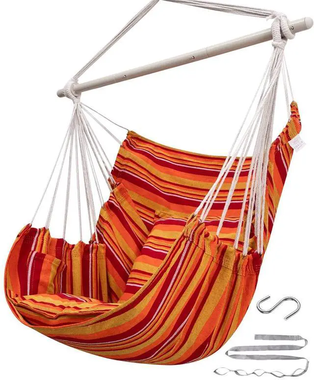Main image of ADVOKAIR Hammock Chair Hanging Chair Swing Large Indoor with Anti-Slip Steel Spread Bar and Pocket-Max 500lbs-2 Cushions, Perfect for Bedroom,Outdoor,Patio, Porch,Backyard