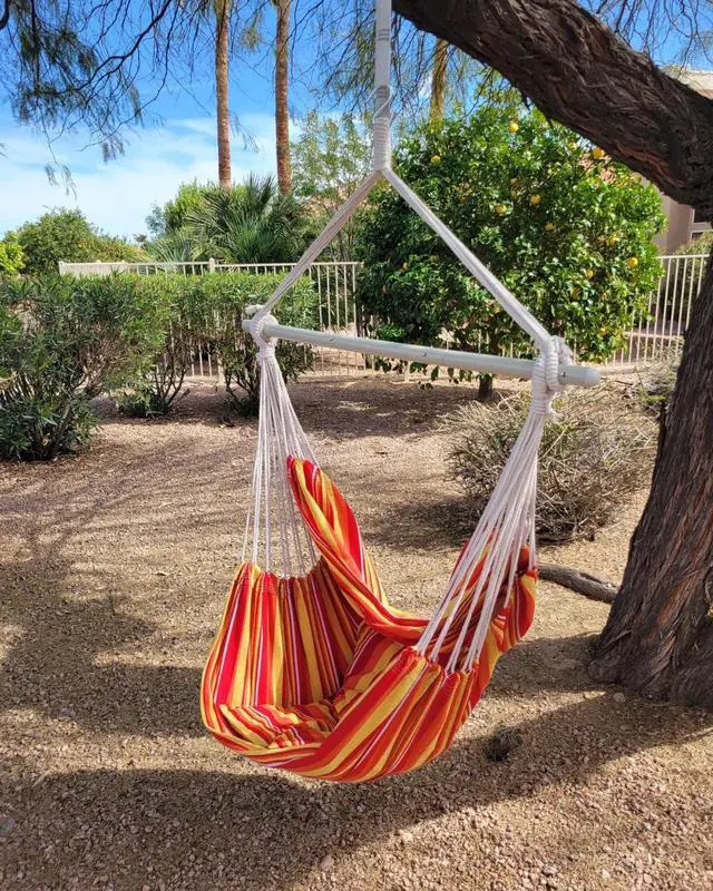 Alt view image 2 of 7 - ADVOKAIR Hammock Chair Hanging Chair Swing Large Indoor with Anti-Slip Steel Spread Bar and Pocket-Max 500lbs-2 Cushions, Perfect for Bedroom,Outdoor,Patio, Porch,Backyard