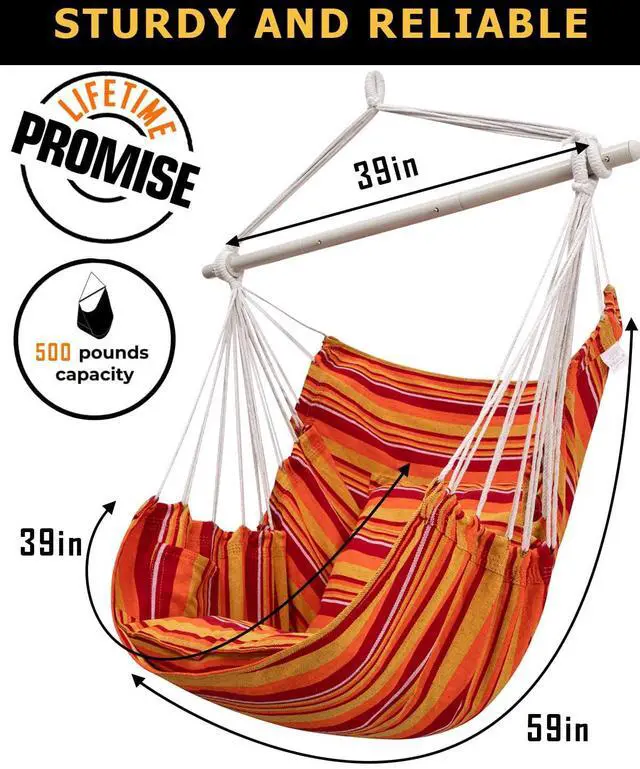 Alt view image 5 of 7 - ADVOKAIR Hammock Chair Hanging Chair Swing Large Indoor with Anti-Slip Steel Spread Bar and Pocket-Max 500lbs-2 Cushions, Perfect for Bedroom,Outdoor,Patio, Porch,Backyard