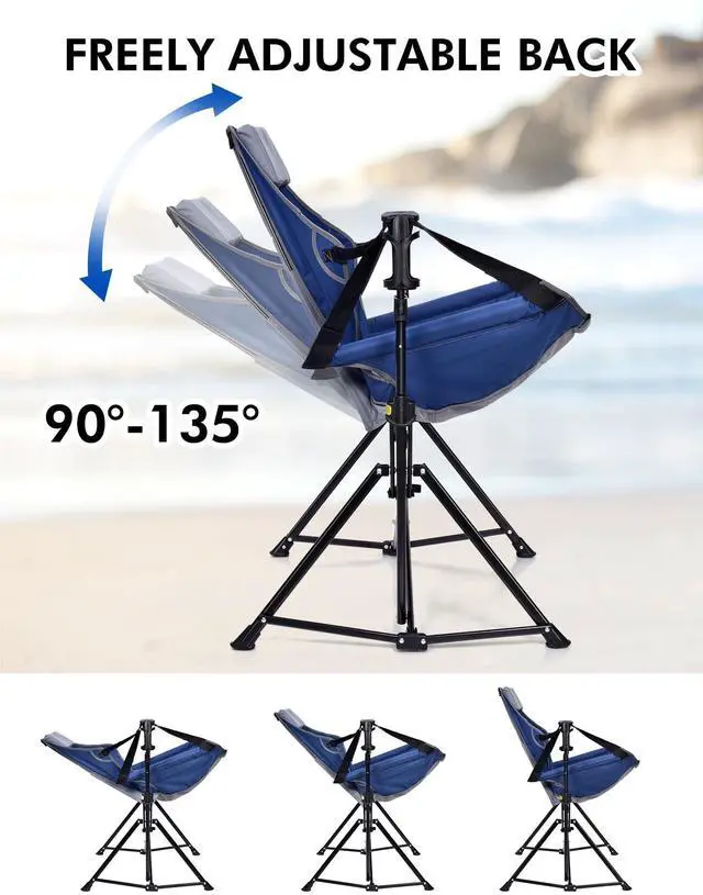 Alt view image 3 of 7 - Docusvect Hammock Camping Chair - 3 Heights Portable Hammock Chair Camping with Adjustable Backrest, Headrest, Padded Seat, Cup Holder - 450 LBS Heavy Duty