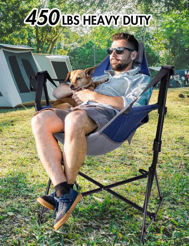 Alt view image 5 of 7 - Docusvect Hammock Camping Chair - 3 Heights Portable Hammock Chair Camping with Adjustable Backrest, Headrest, Padded Seat, Cup Holder - 450 LBS Heavy Duty