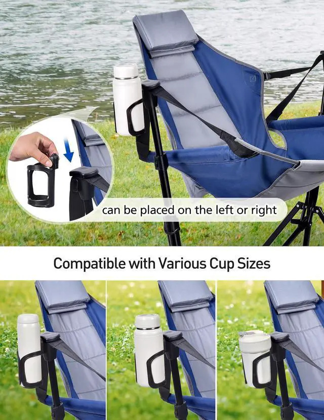 Alt view image 6 of 7 - Docusvect Hammock Camping Chair - 3 Heights Portable Hammock Chair Camping with Adjustable Backrest, Headrest, Padded Seat, Cup Holder - 450 LBS Heavy Duty