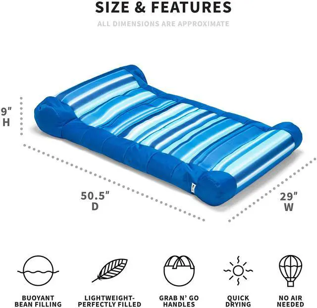 Alt view image 2 of 7 - Big Joe Kona Hammock No Inflation Needed Pool Lounger with Headrest, Blurred Blue Double Sided Mesh, Quick Draining Fabric, 4 feet Big