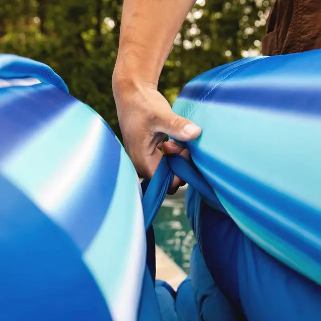 Alt view image 6 of 7 - Big Joe Kona Hammock No Inflation Needed Pool Lounger with Headrest, Blurred Blue Double Sided Mesh, Quick Draining Fabric, 4 feet Big
