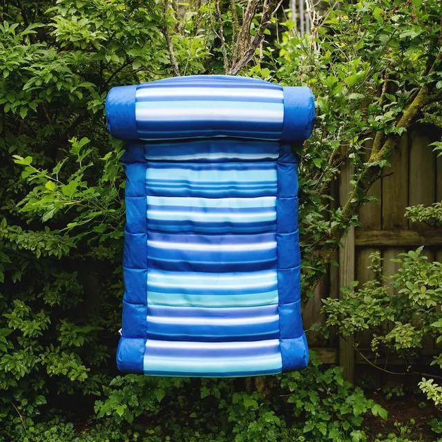 Alt view image 5 of 7 - Big Joe Kona Hammock No Inflation Needed Pool Lounger with Headrest, Blurred Blue Double Sided Mesh, Quick Draining Fabric, 4 feet Big