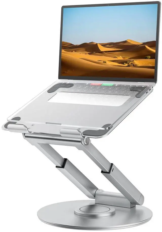 Main image of tounee Telescopic Laptop Stand for Desk with 360° Swivel Base, Sit to Stand, Height Adjustable, Portable Riser Holder for Good Posture, Compatible with All Laptops 10-17"-Silver