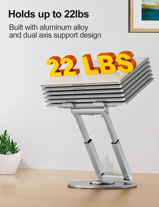 Alt view image 6 of 7 - tounee Telescopic Laptop Stand for Desk with 360° Swivel Base, Sit to Stand, Height Adjustable, Portable Riser Holder for Good Posture, Compatible with All Laptops 10-17"-Silver