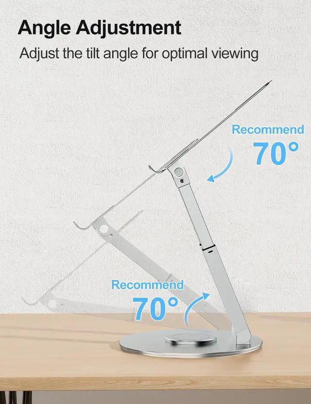 Alt view image 5 of 7 - tounee Telescopic Laptop Stand for Desk with 360° Swivel Base, Sit to Stand, Height Adjustable, Portable Riser Holder for Good Posture, Compatible with All Laptops 10-17"-Silver