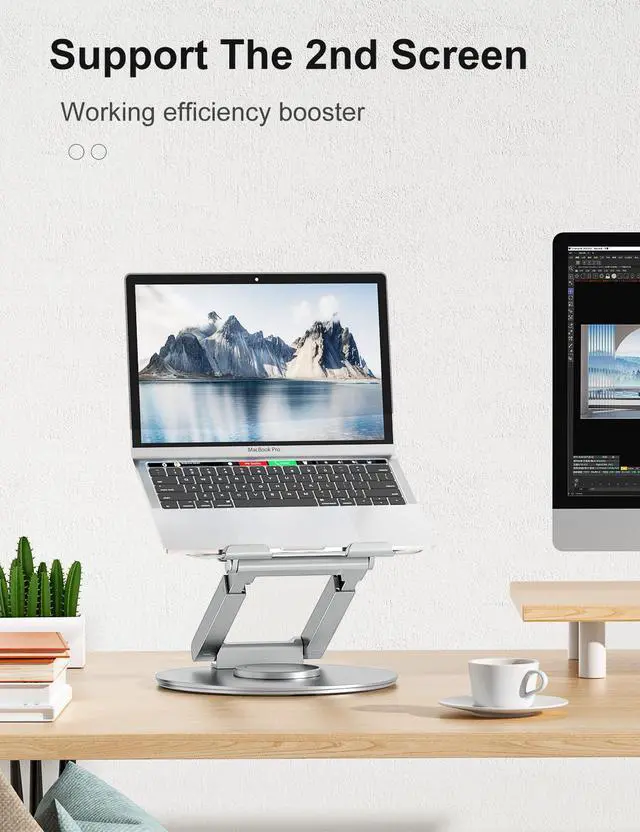 Alt view image 7 of 7 - tounee Telescopic Laptop Stand for Desk with 360° Swivel Base, Sit to Stand, Height Adjustable, Portable Riser Holder for Good Posture, Compatible with All Laptops 10-17"-Silver
