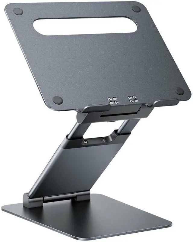 Main image of Nulaxy Height Adjustable Laptop Stand for Desk, Dual Foldable Aluminum Computer Riser, Pull Out Design Ergonomic Sit to Notebook Holder Convertor, Compatible with All 10-17" Laptops, Tablets, Gray