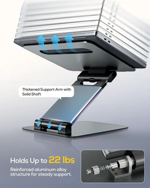 Alt view image 6 of 7 - Nulaxy Height Adjustable Laptop Stand for Desk, Dual Foldable Aluminum Computer Riser, Pull Out Design Ergonomic Sit to Notebook Holder Convertor, Compatible with All 10-17" Laptops, Tablets, Gray