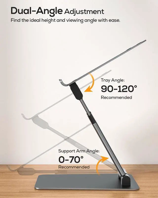 Alt view image 7 of 7 - Nulaxy Height Adjustable Laptop Stand for Desk, Dual Foldable Aluminum Computer Riser, Pull Out Design Ergonomic Sit to Notebook Holder Convertor, Compatible with All 10-17" Laptops, Tablets, Gray